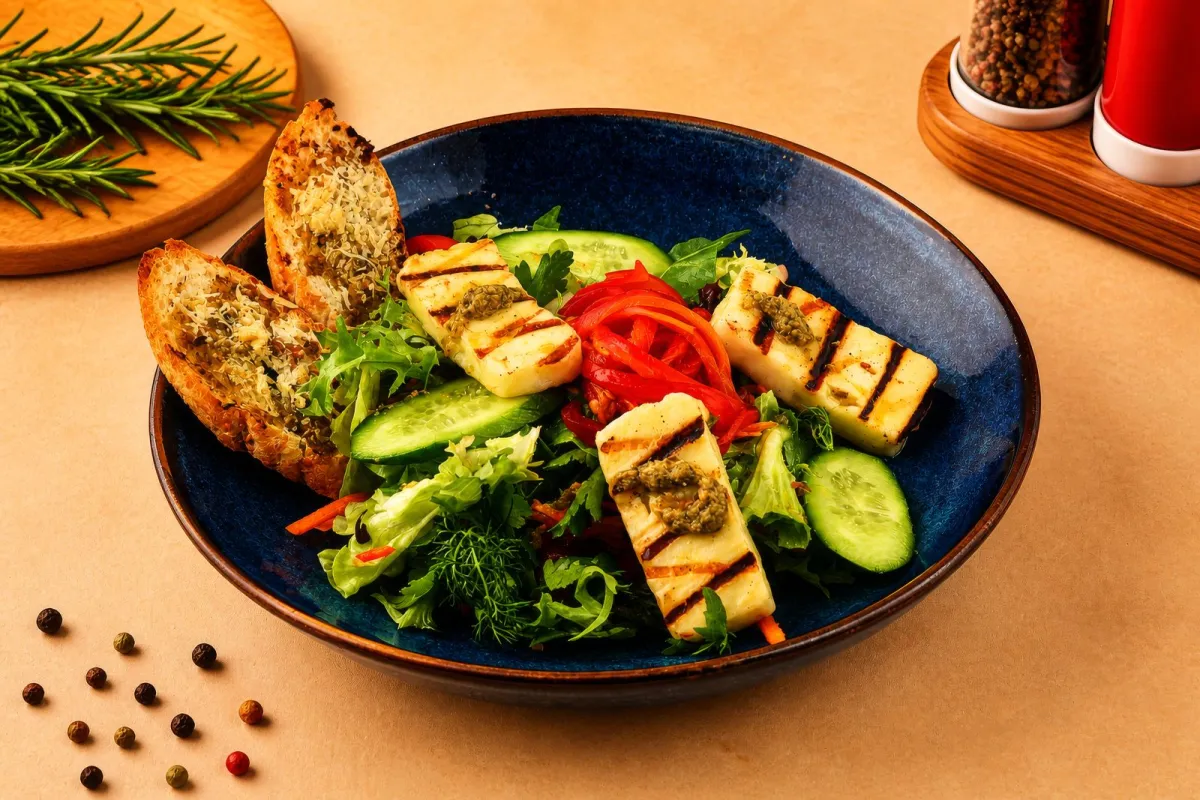 IZGARA HELLİM VE PESTO SOSLU AKDENİZ SALATASI