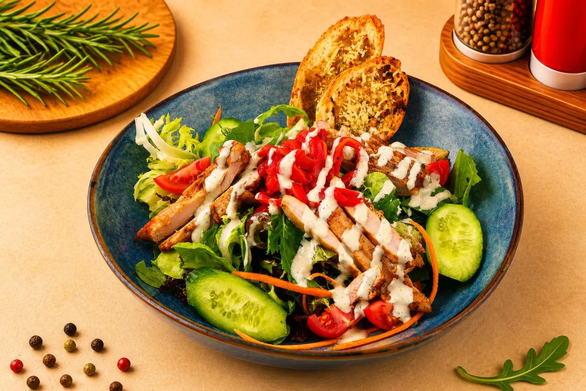 TAVUKLU VE SEZAR SOSLU AKDENİZ SALATASI